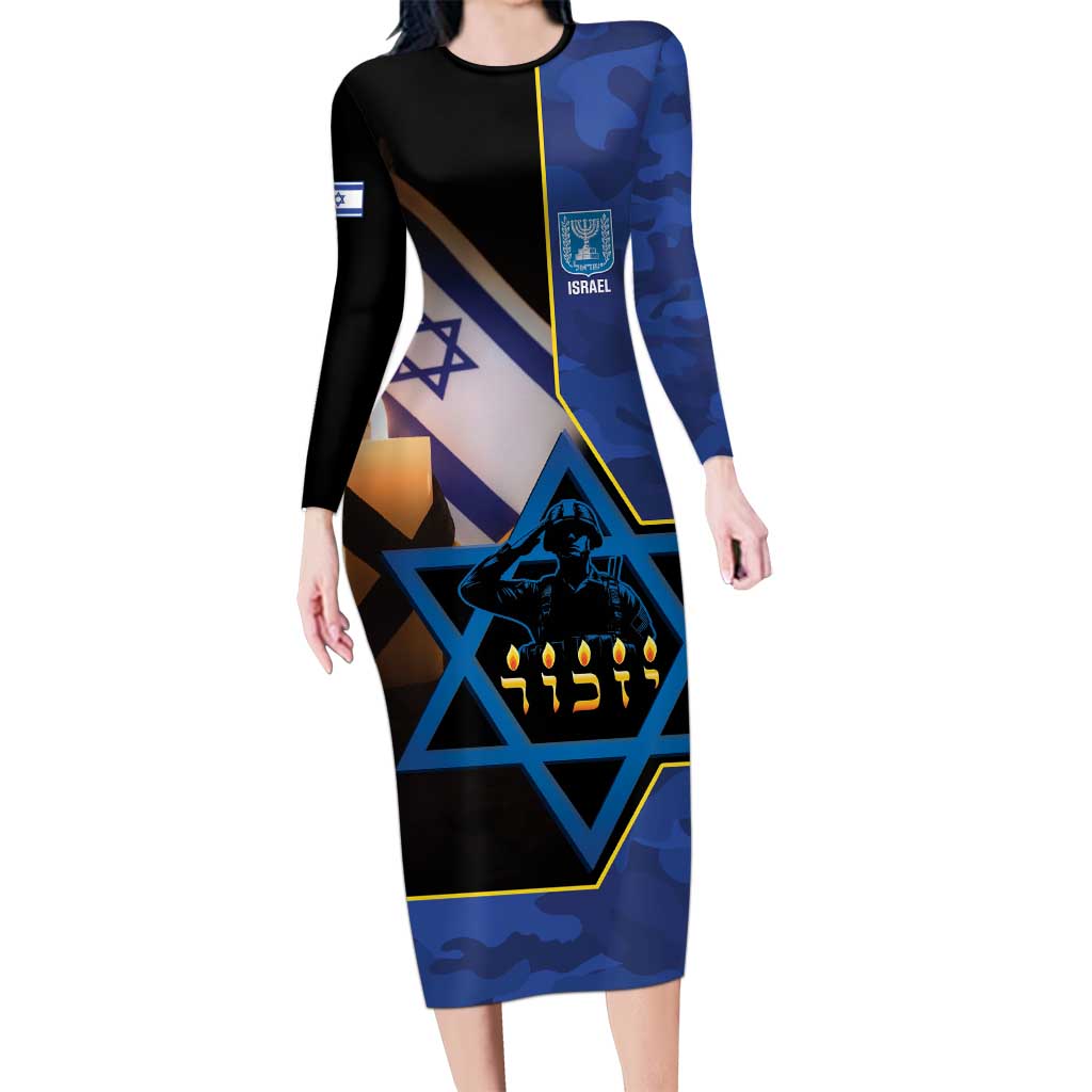 Yom HaZikaron Israel Long Sleeve Bodycon Dress We Will Always Remember Camouflage Style