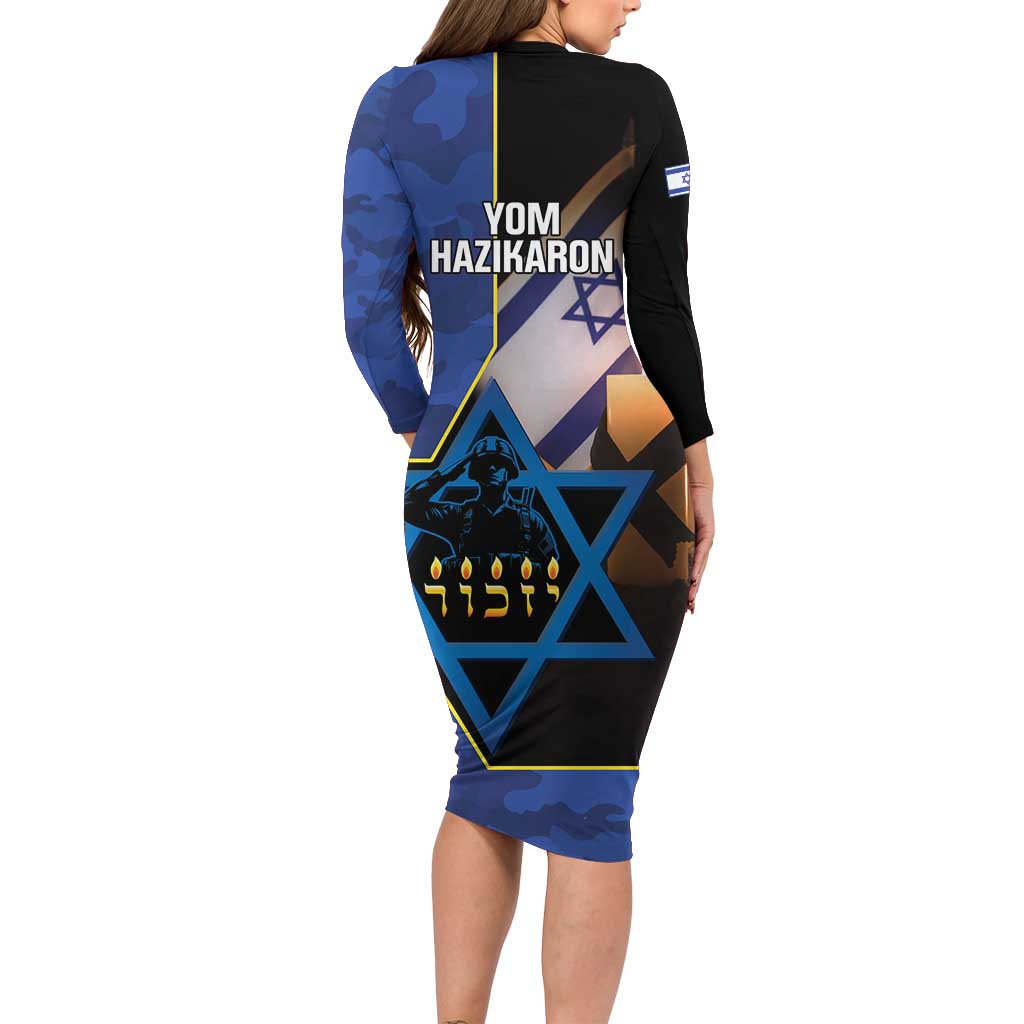 Yom HaZikaron Israel Long Sleeve Bodycon Dress We Will Always Remember Camouflage Style