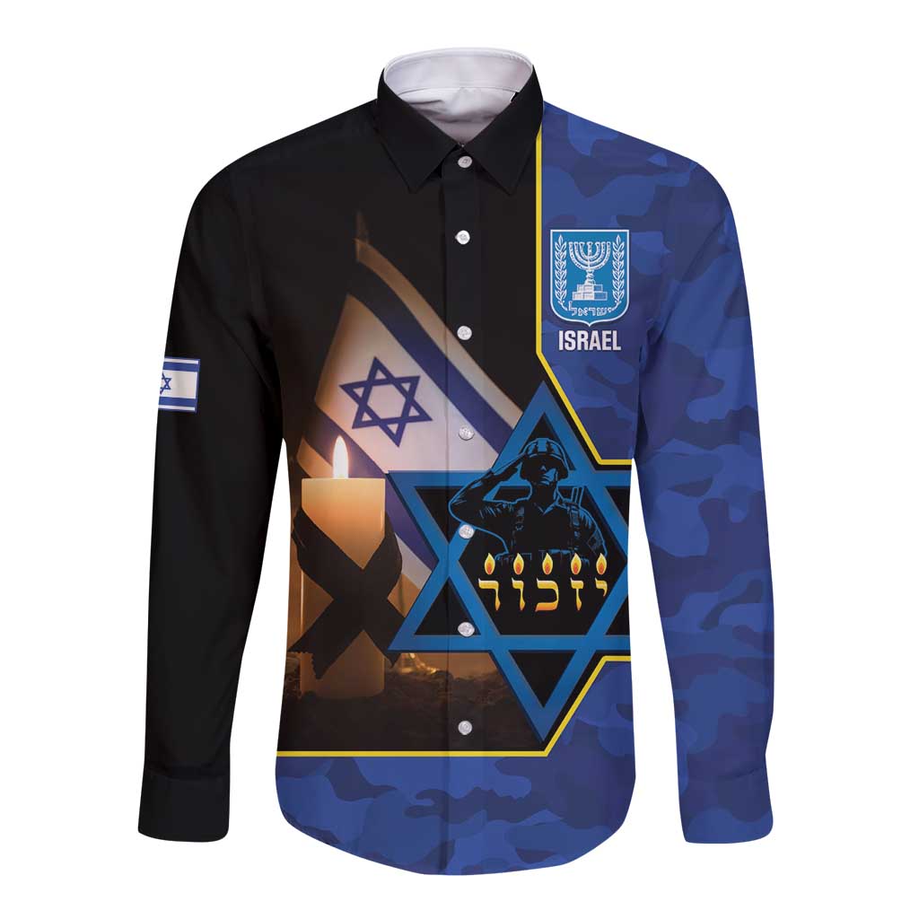 Yom HaZikaron Israel Long Sleeve Button Shirt We Will Always Remember Camouflage Style