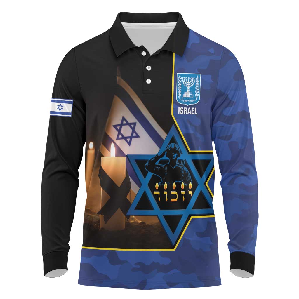 Yom HaZikaron Israel Long Sleeve Polo Shirt We Will Always Remember Camouflage Style