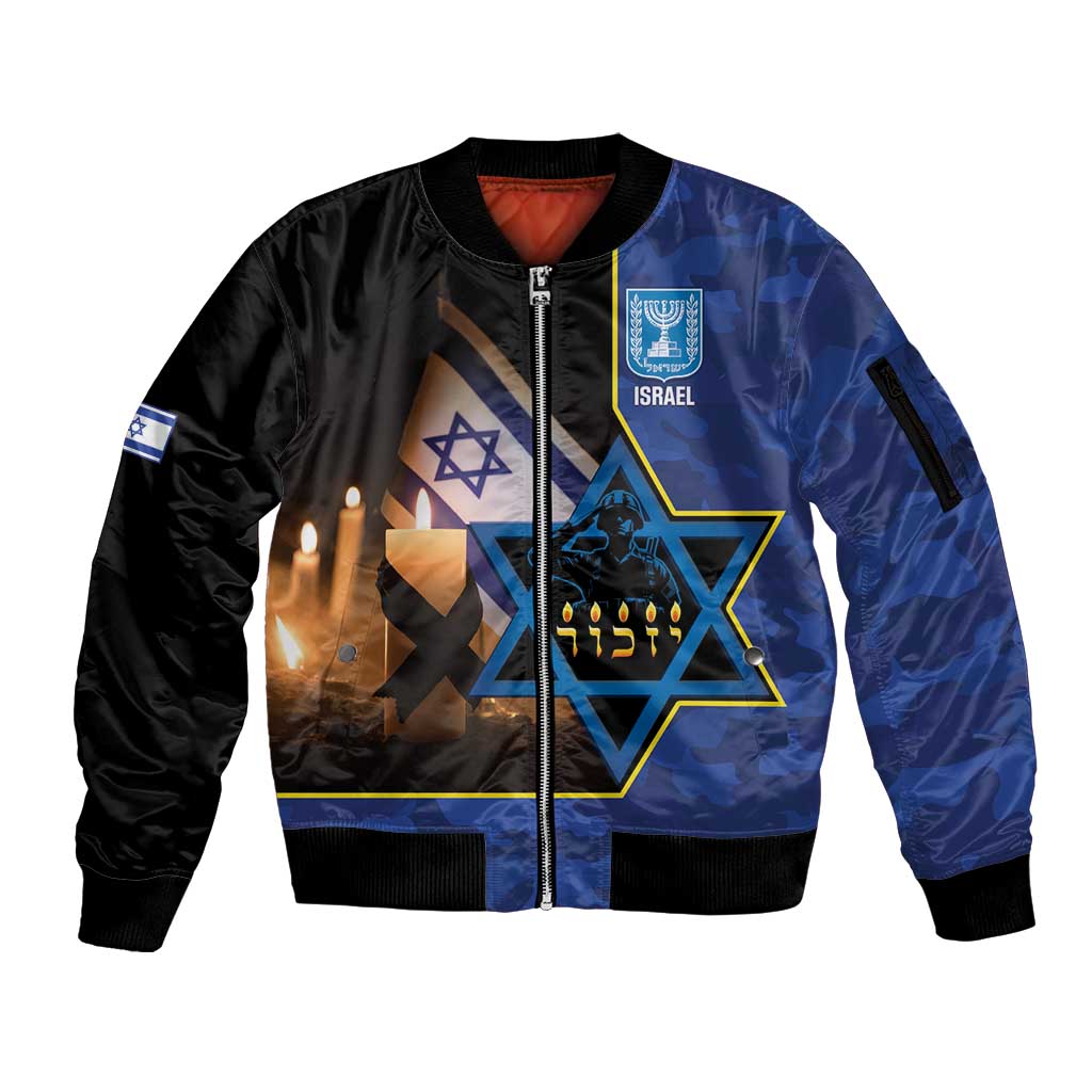 Yom HaZikaron Israel Sleeve Zip Bomber Jacket We Will Always Remember Camouflage Style