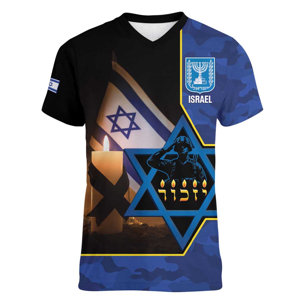 Yom HaZikaron Israel Women V-Neck T-Shirt We Will Always Remember Camouflage Style