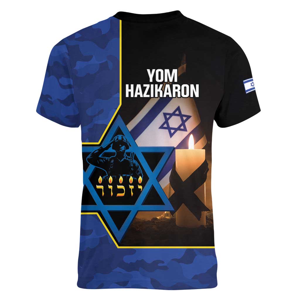 Yom HaZikaron Israel Women V-Neck T-Shirt We Will Always Remember Camouflage Style