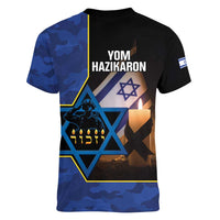 Yom HaZikaron Israel Women V-Neck T-Shirt We Will Always Remember Camouflage Style