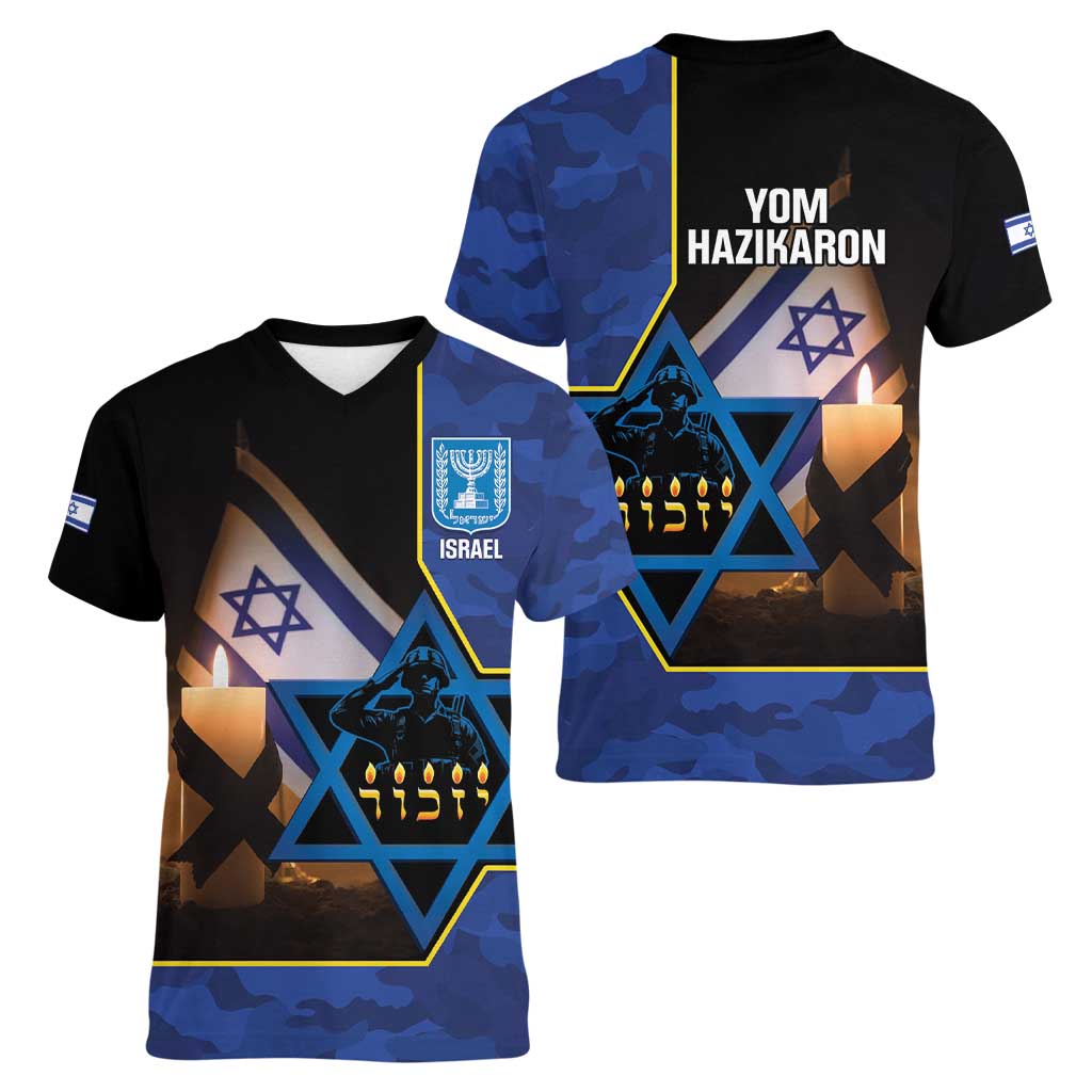 Yom HaZikaron Israel Women V-Neck T-Shirt We Will Always Remember Camouflage Style