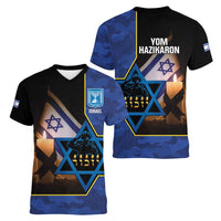 Yom HaZikaron Israel Women V-Neck T-Shirt We Will Always Remember Camouflage Style