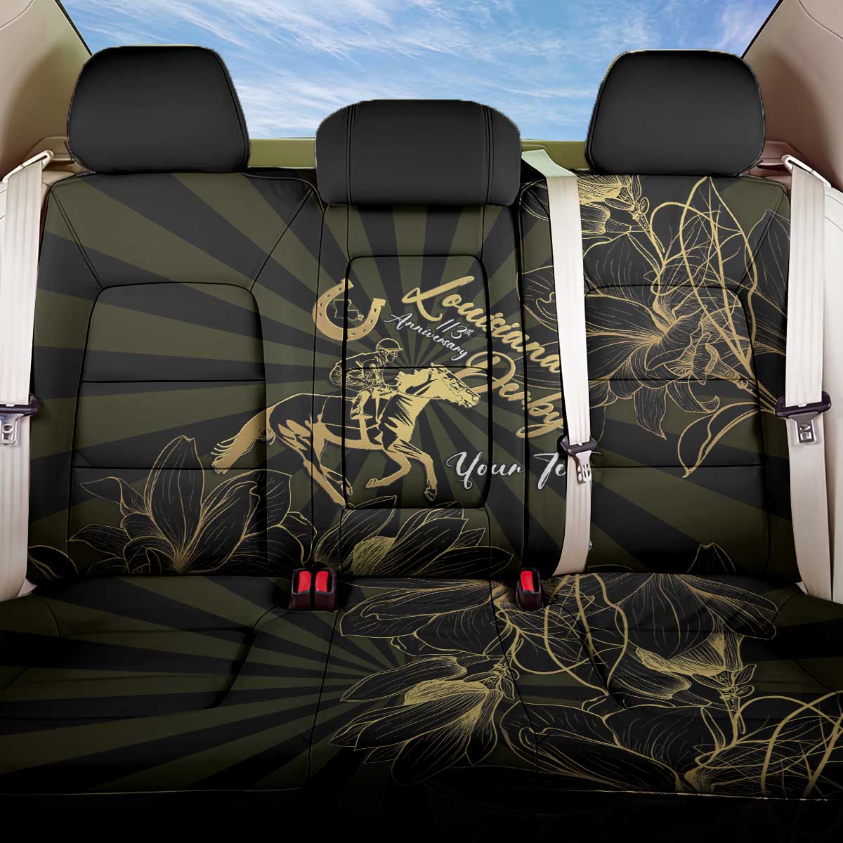 Personalized Louisiana Horse Racing Back Car Seat Cover 113th Anniversary Magnolia Blossom