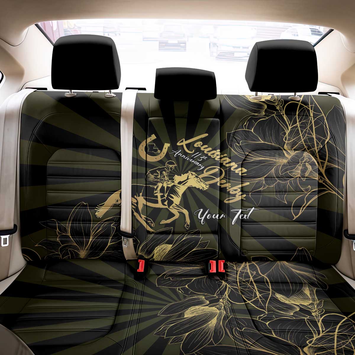 Personalized Louisiana Horse Racing Back Car Seat Cover 113th Anniversary Magnolia Blossom