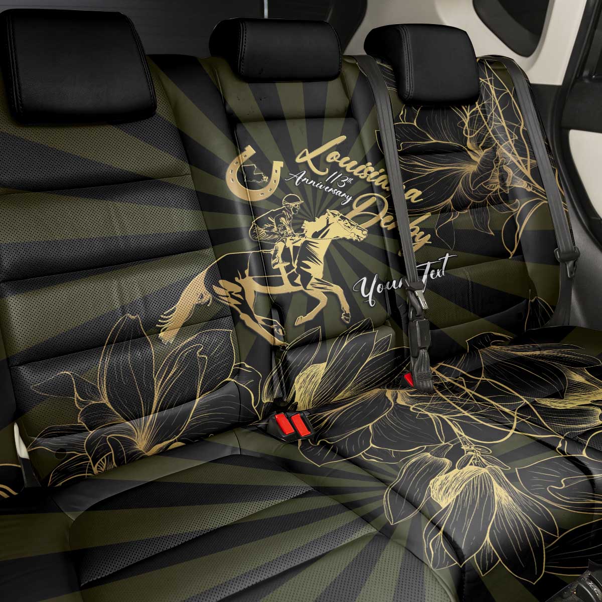 Personalized Louisiana Horse Racing Back Car Seat Cover 113th Anniversary Magnolia Blossom