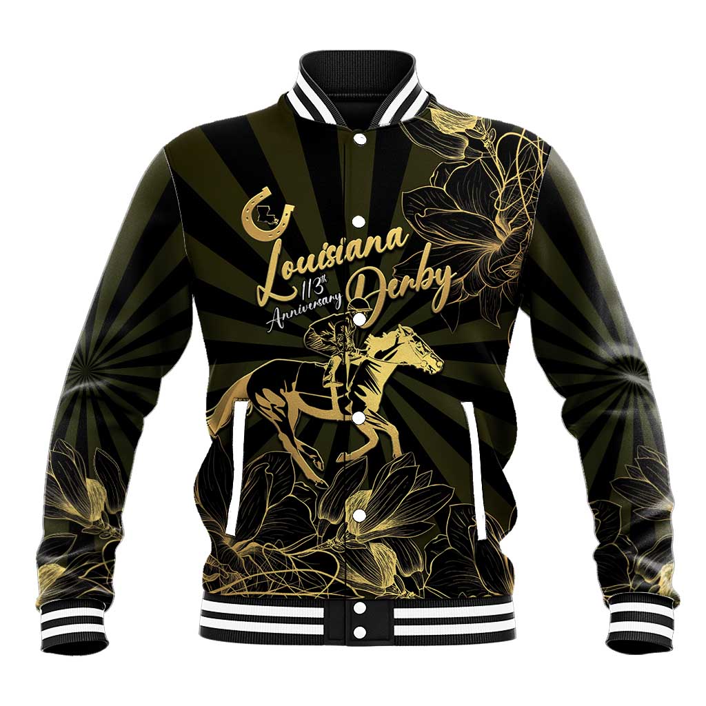 Personalized Louisiana Horse Racing Baseball Jacket 113th Anniversary Magnolia Blossom