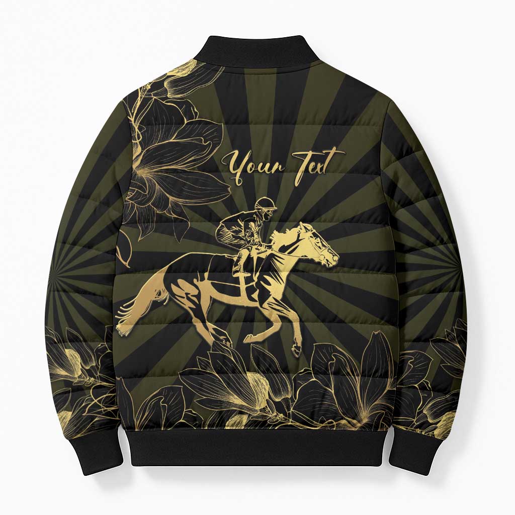Personalized Louisiana Horse Racing Bomber Puffer Jacket 113th Anniversary Magnolia Blossom
