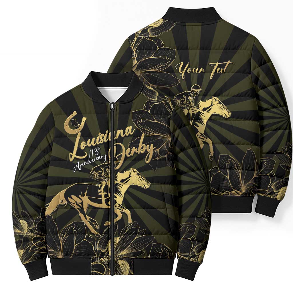Personalized Louisiana Horse Racing Bomber Puffer Jacket 113th Anniversary Magnolia Blossom