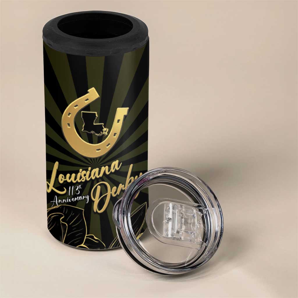 Personalized Louisiana Horse Racing 4 in 1 Can Cooler Tumbler 113th Anniversary Magnolia Blossom
