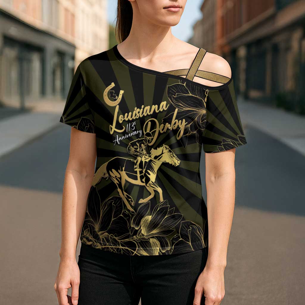 Personalized Louisiana Horse Racing Cross Shoulder Shirt 113th Anniversary Magnolia Blossom