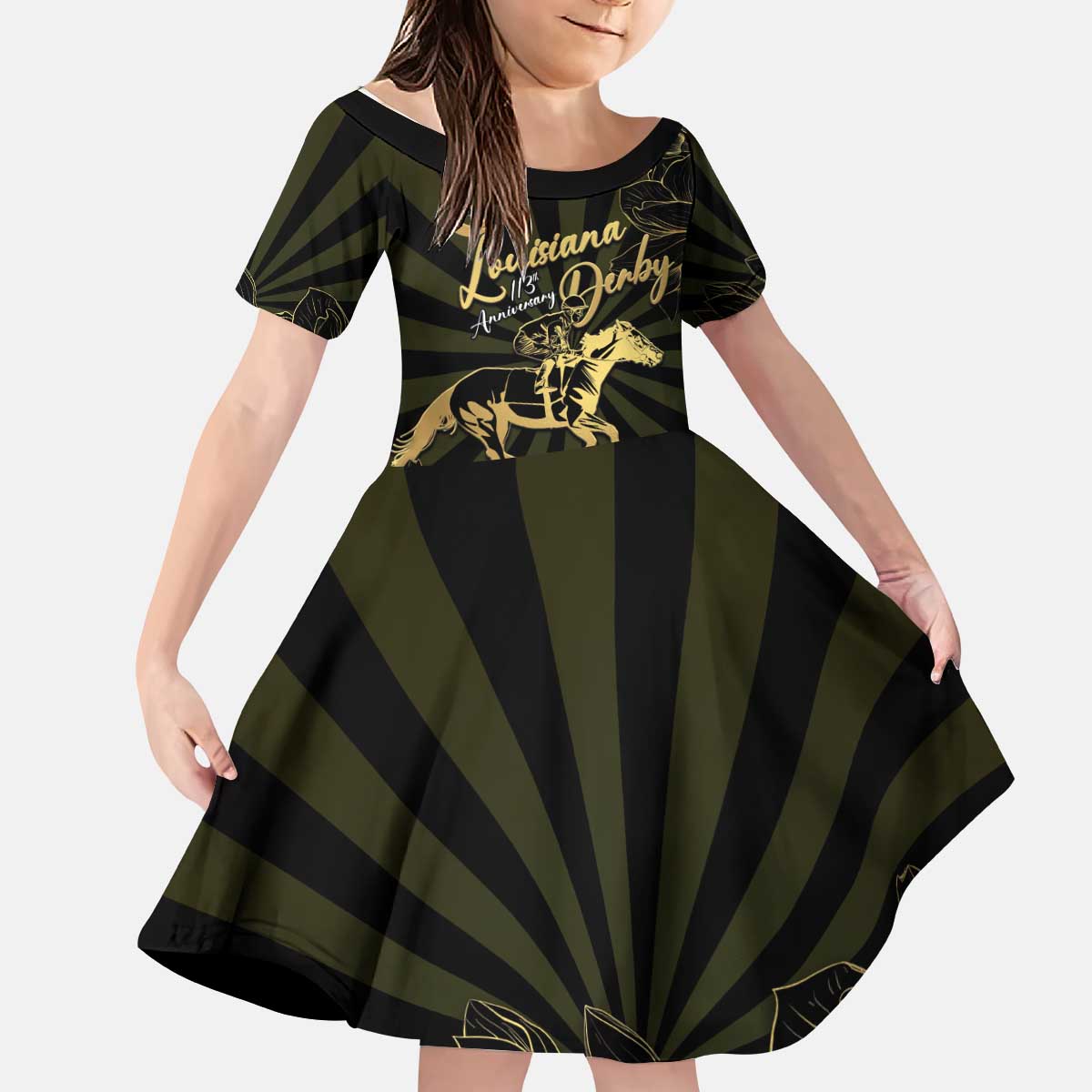 Personalized Louisiana Horse Racing Kid Short Sleeve Dress 113th Anniversary Magnolia Blossom