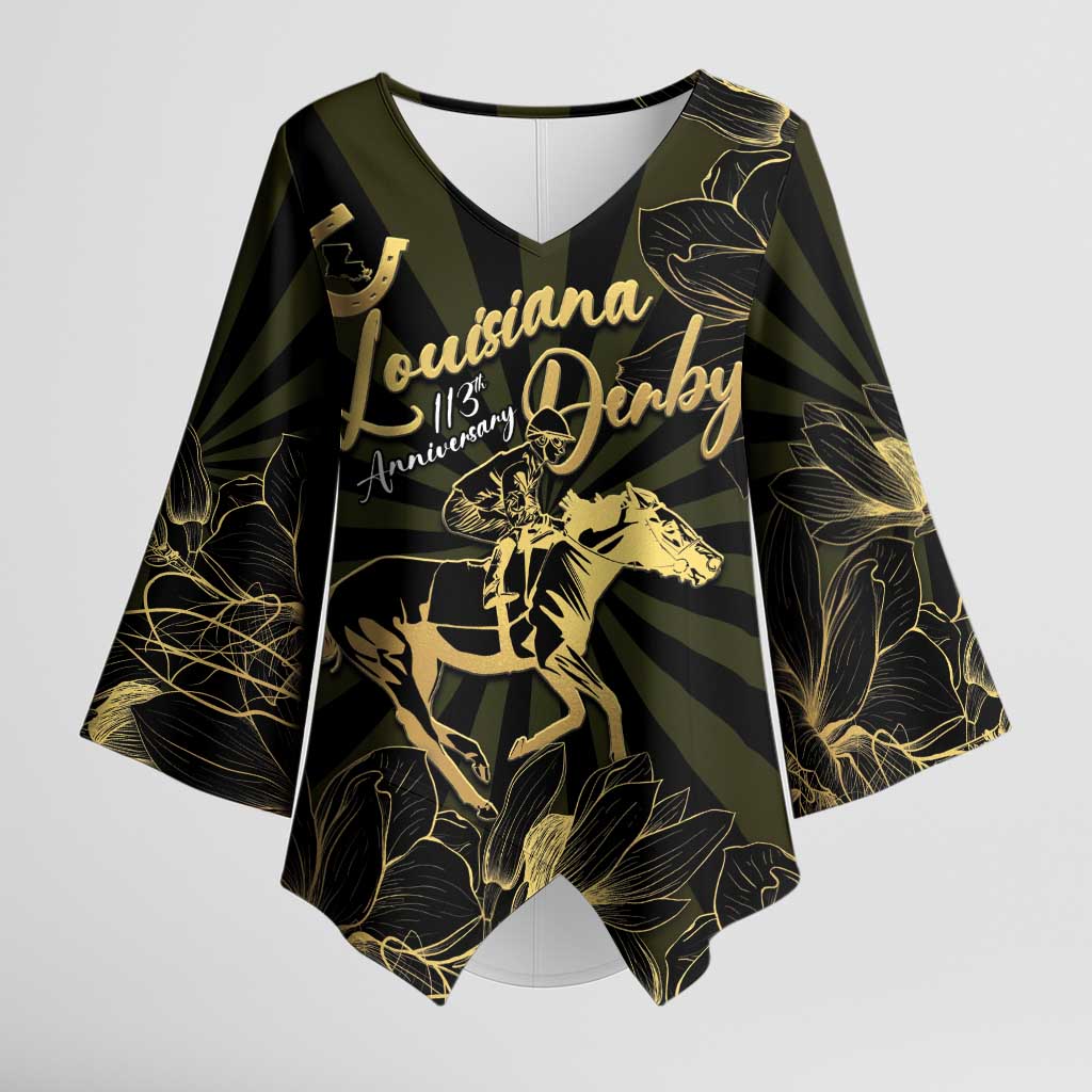 Personalized Louisiana Horse Racing Kimono Sleeve Blouse 113th Anniversary Magnolia Blossom