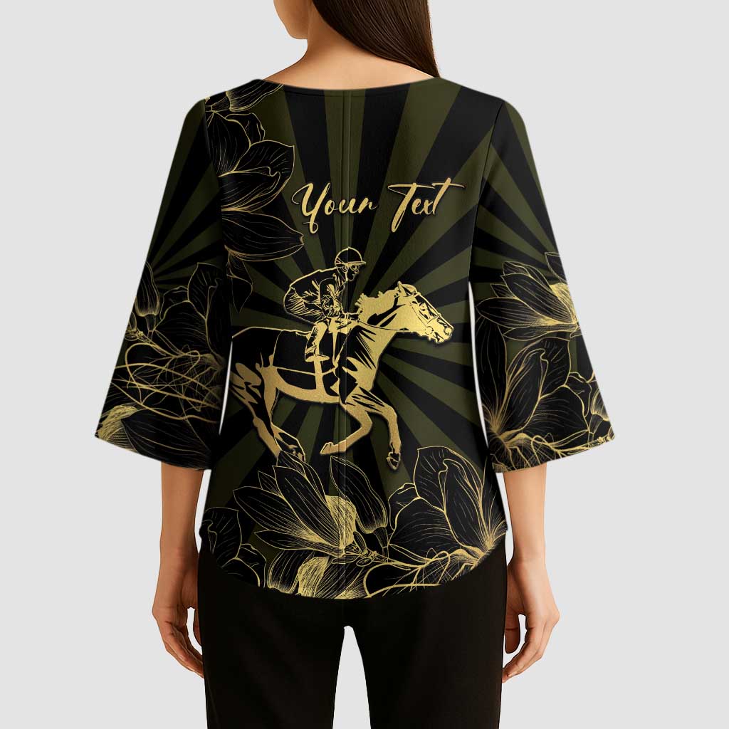 Personalized Louisiana Horse Racing Kimono Sleeve Blouse 113th Anniversary Magnolia Blossom