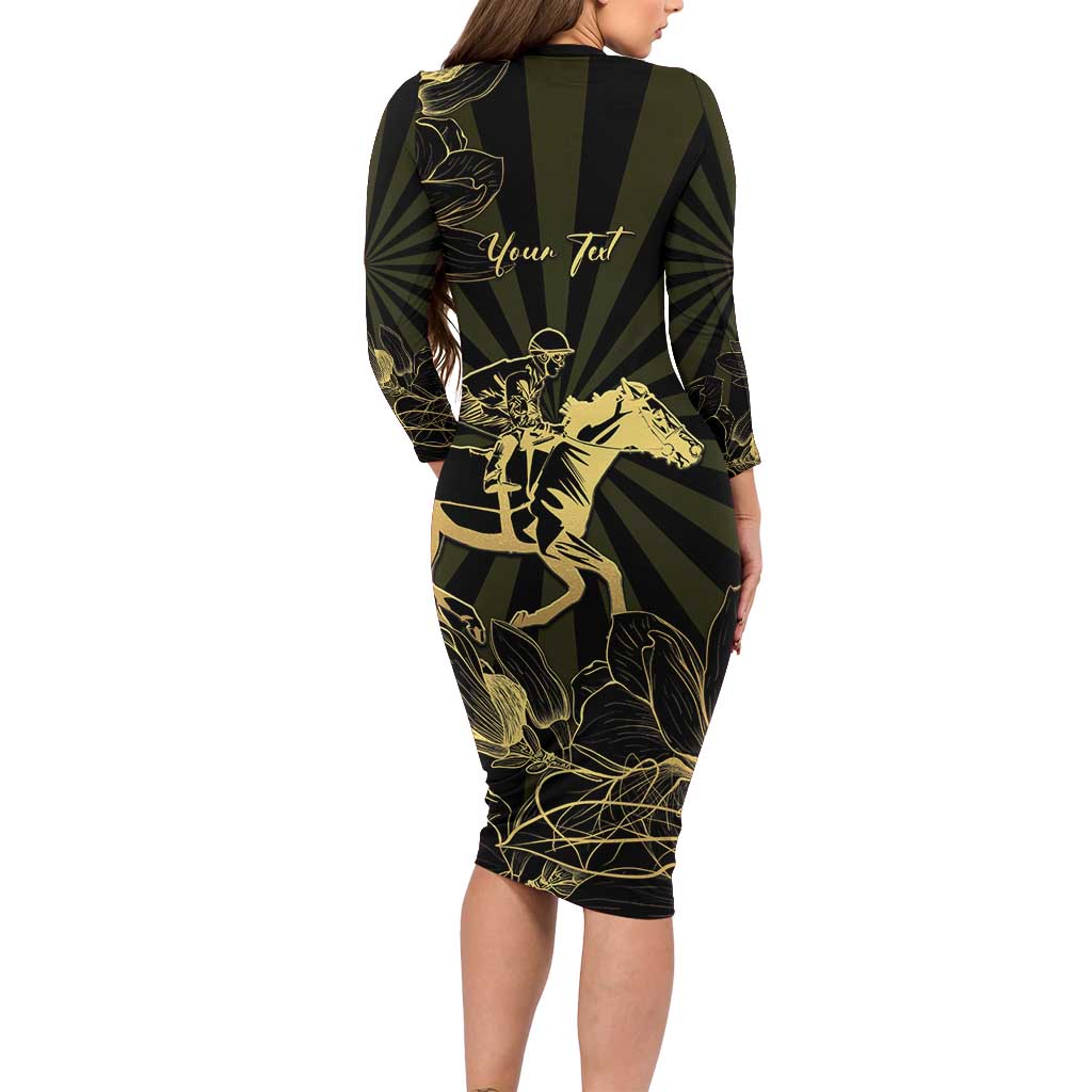 Personalized Louisiana Horse Racing Long Sleeve Bodycon Dress 113th Anniversary Magnolia Blossom