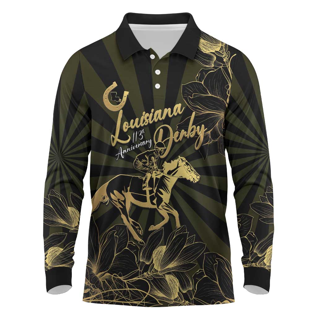 Personalized Louisiana Horse Racing Long Sleeve Polo Shirt 113th Anniversary Magnolia Blossom