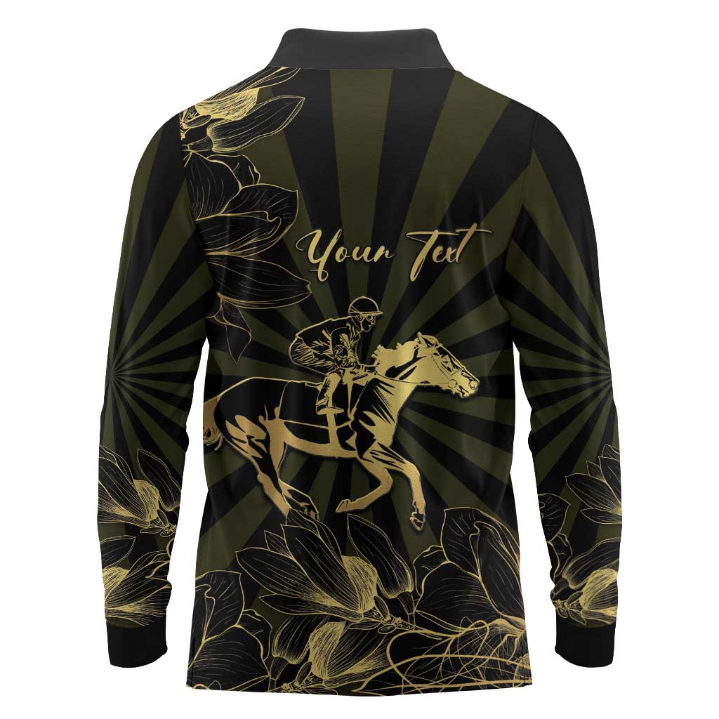 Personalized Louisiana Horse Racing Long Sleeve Polo Shirt 113th Anniversary Magnolia Blossom