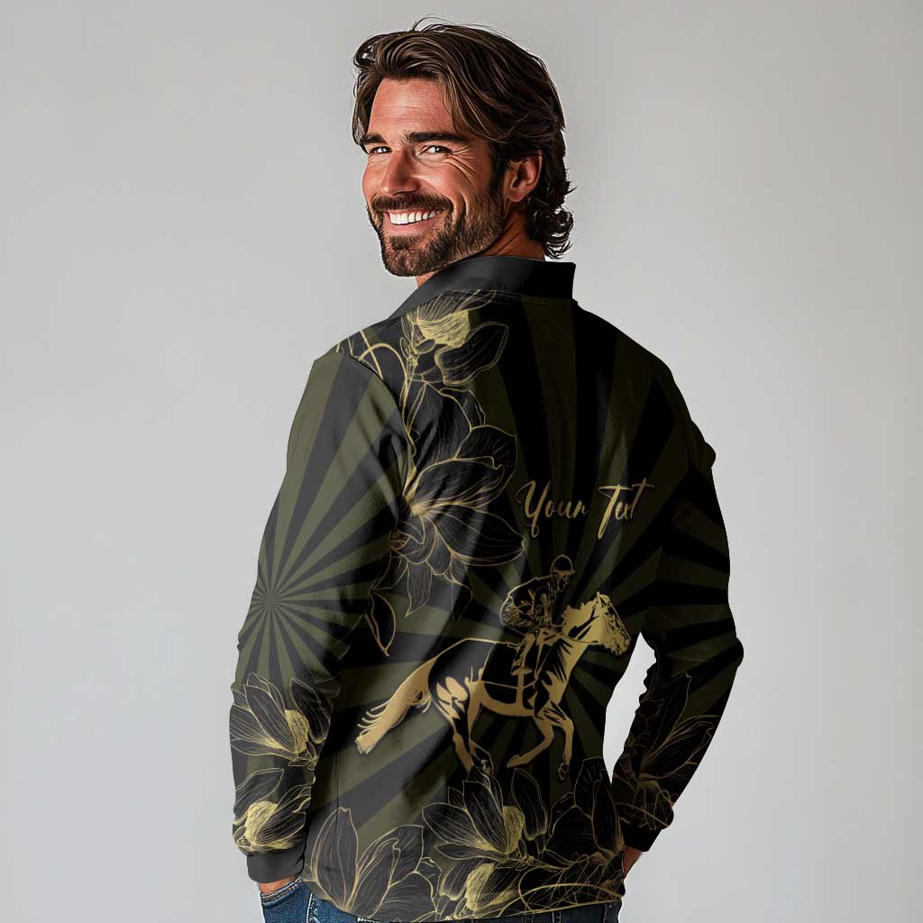 Personalized Louisiana Horse Racing Long Sleeve Polo Shirt 113th Anniversary Magnolia Blossom