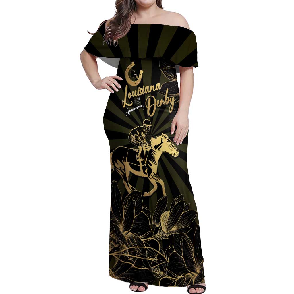 Personalized Louisiana Horse Racing Off Shoulder Maxi Dress 113th Anniversary Magnolia Blossom