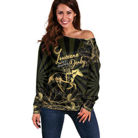Personalized Louisiana Horse Racing Off Shoulder Sweater 113th Anniversary Magnolia Blossom