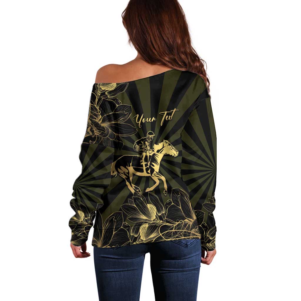Personalized Louisiana Horse Racing Off Shoulder Sweater 113th Anniversary Magnolia Blossom