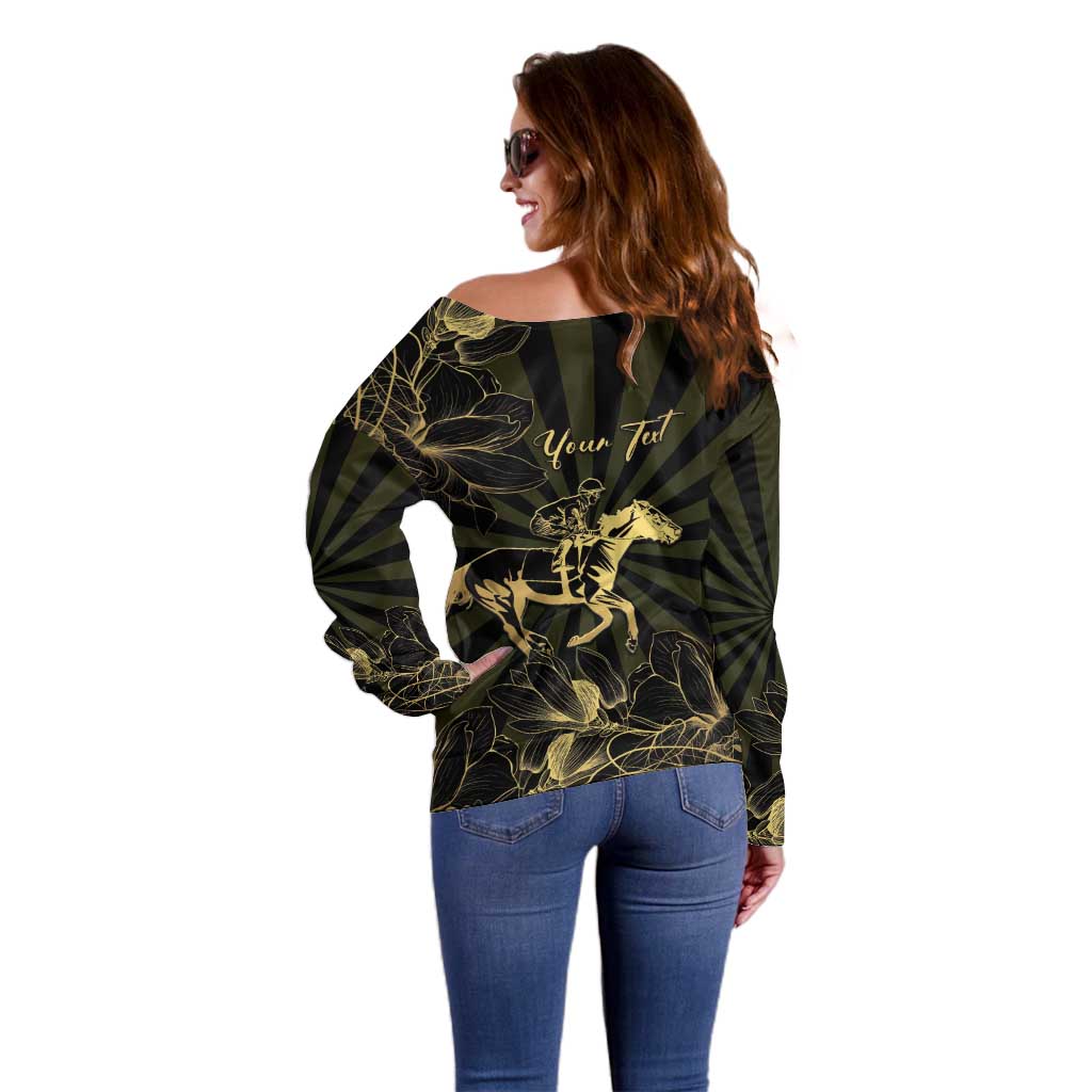 Personalized Louisiana Horse Racing Off Shoulder Sweater 113th Anniversary Magnolia Blossom