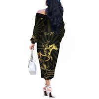 Personalized Louisiana Horse Racing Off The Shoulder Long Sleeve Dress 113th Anniversary Magnolia Blossom