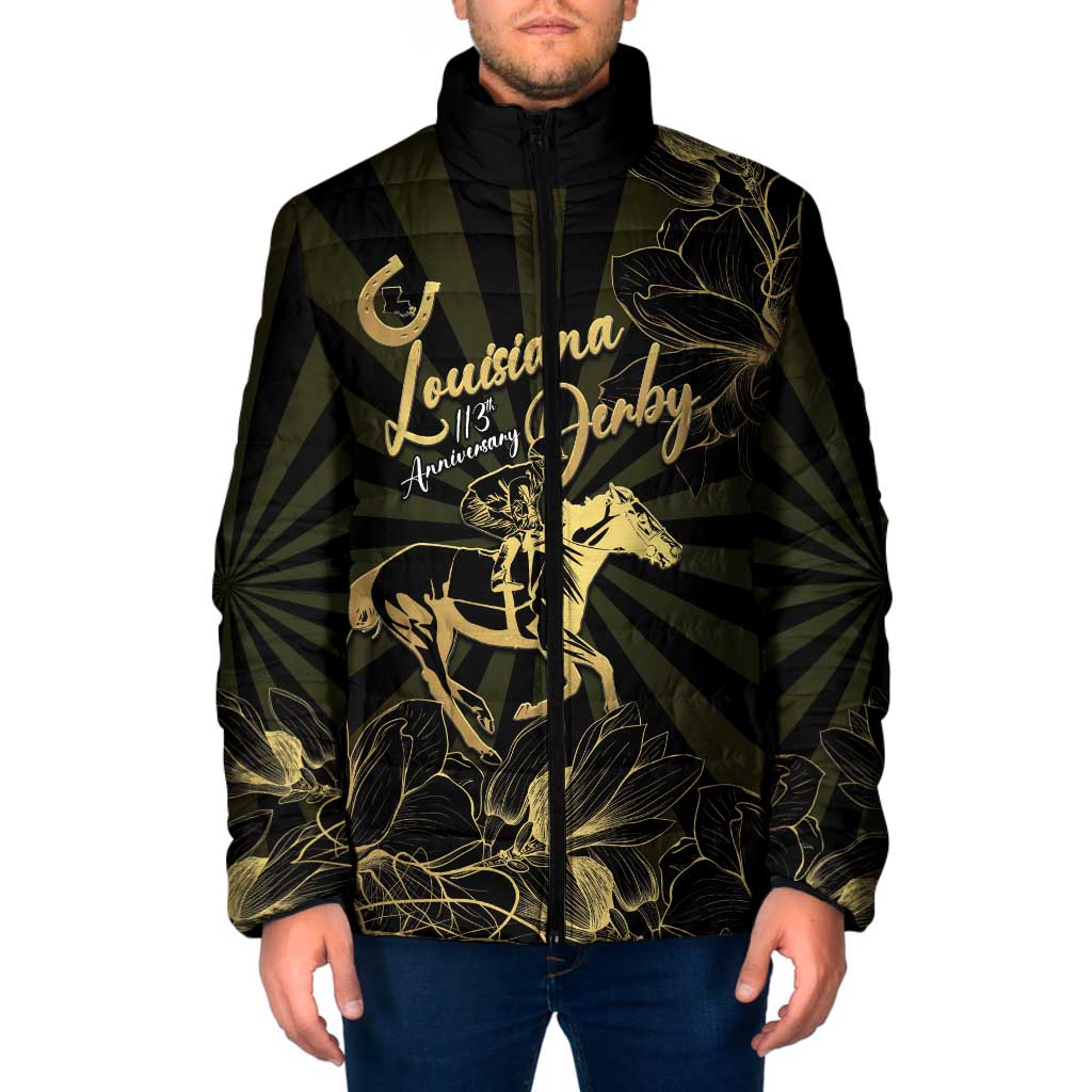 Personalized Louisiana Horse Racing Padded Jacket 113th Anniversary Magnolia Blossom