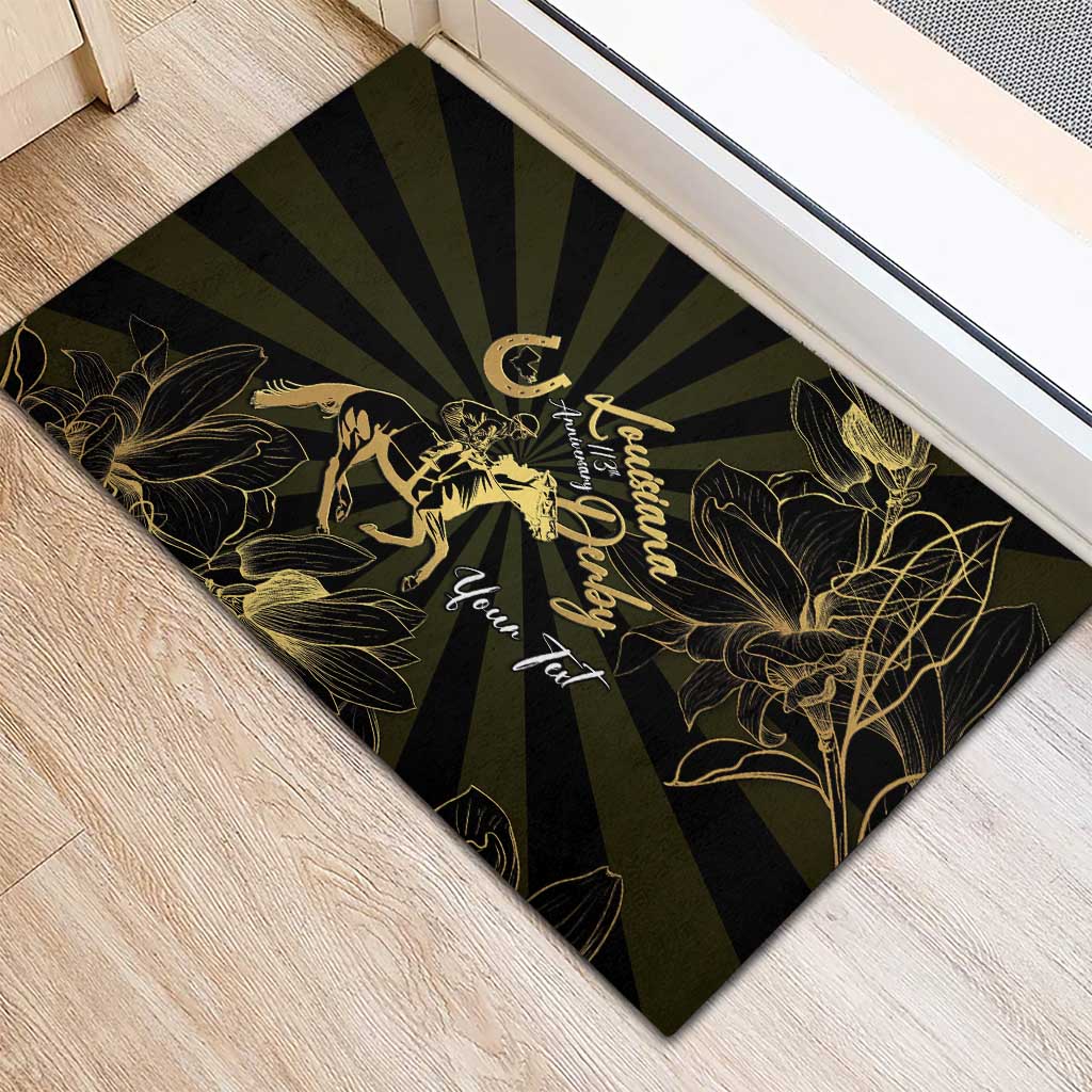 Personalized Louisiana Horse Racing Rubber Doormat 113th Anniversary Magnolia Blossom