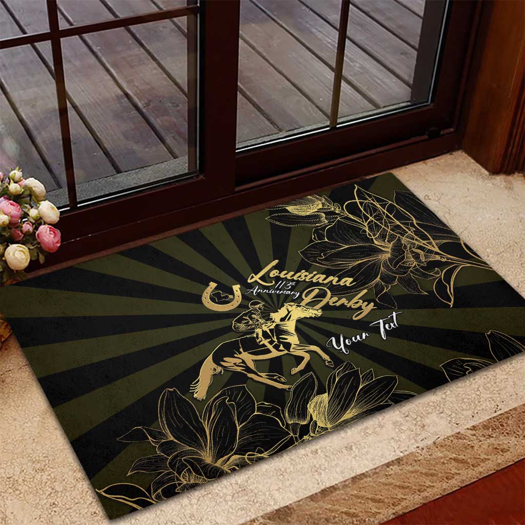 Personalized Louisiana Horse Racing Rubber Doormat 113th Anniversary Magnolia Blossom