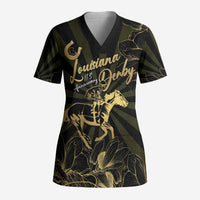 Personalized Louisiana Horse Racing Scrub Top 113th Anniversary Magnolia Blossom
