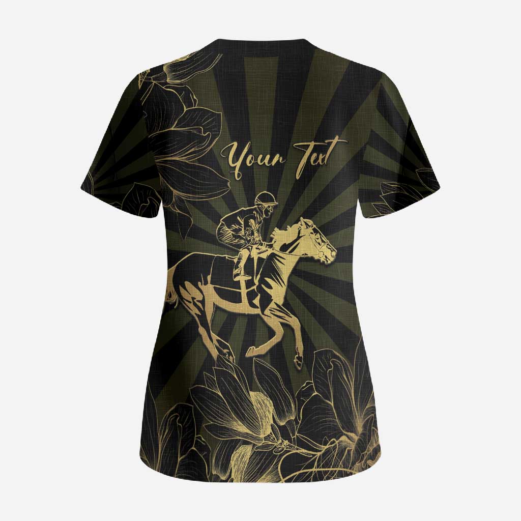 Personalized Louisiana Horse Racing Scrub Top 113th Anniversary Magnolia Blossom