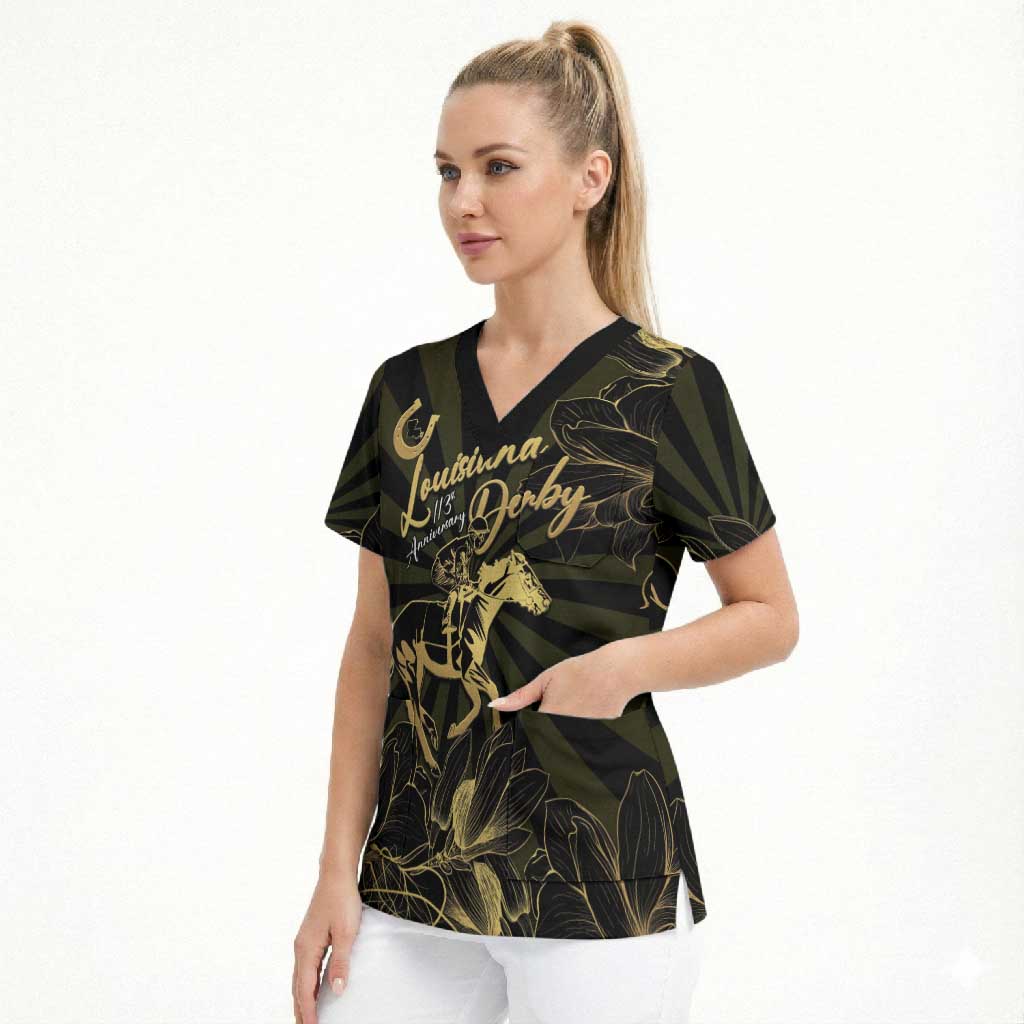 Personalized Louisiana Horse Racing Scrub Top 113th Anniversary Magnolia Blossom
