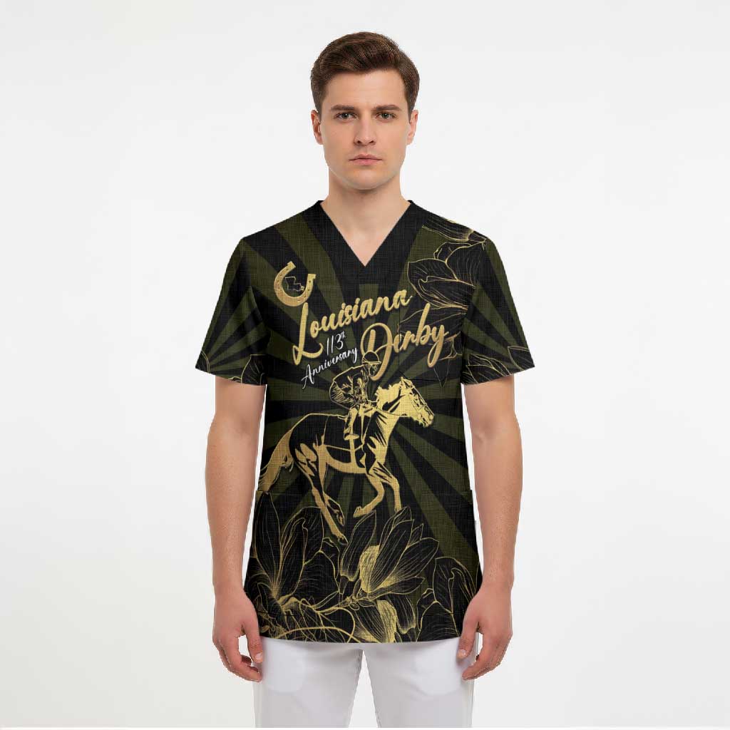 Personalized Louisiana Horse Racing Scrub Top 113th Anniversary Magnolia Blossom