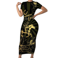 Personalized Louisiana Horse Racing Short Sleeve Bodycon Dress 113th Anniversary Magnolia Blossom