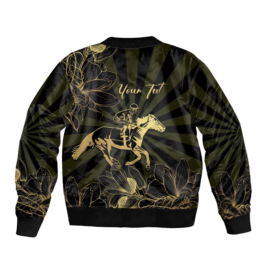 Personalized Louisiana Horse Racing Sleeve Zip Bomber Jacket 113th Anniversary Magnolia Blossom