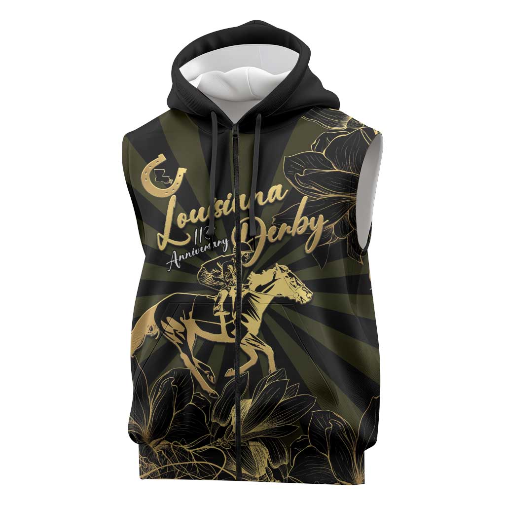 Personalized Louisiana Horse Racing Sleeveless Zip Hoodie 113th Anniversary Magnolia Blossom
