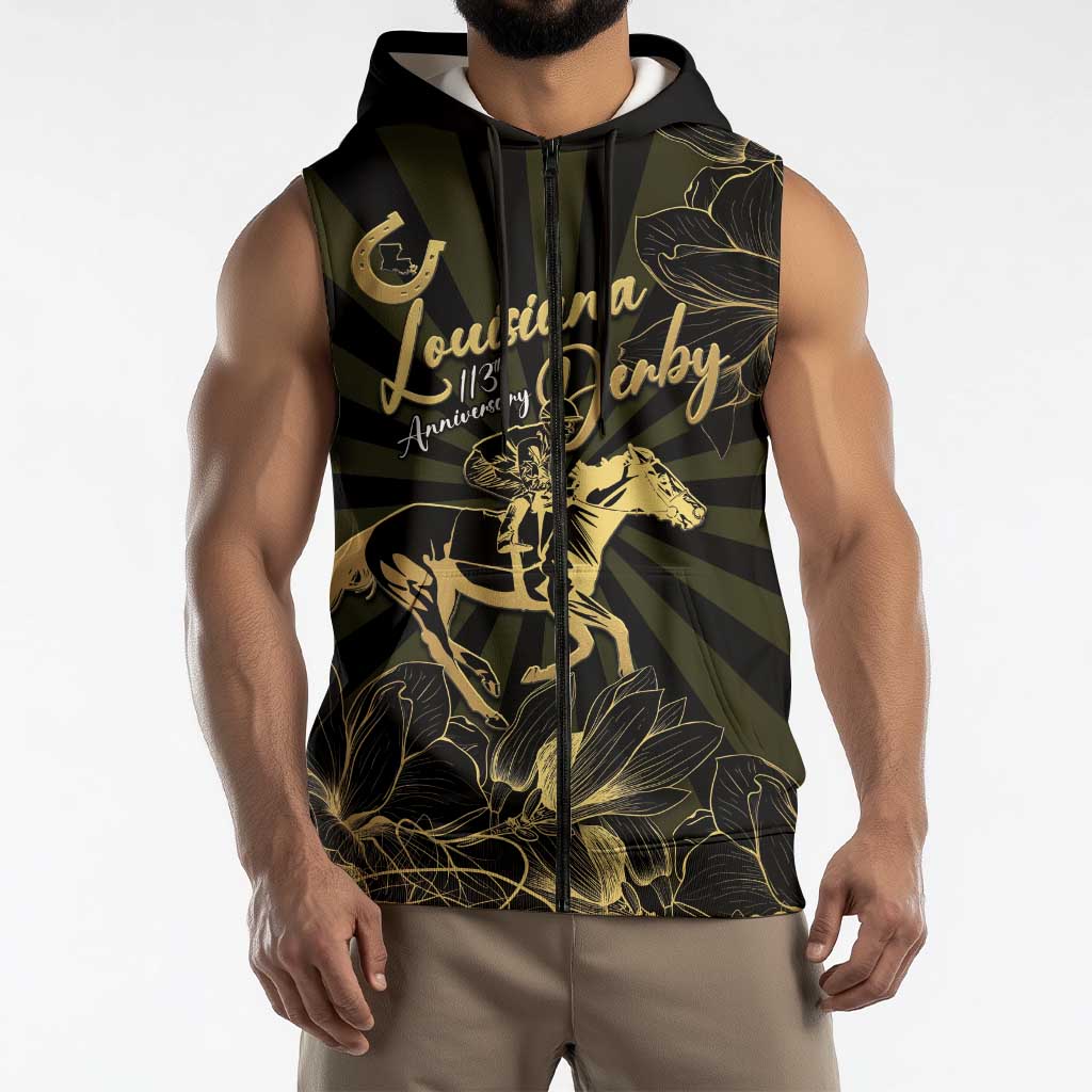 Personalized Louisiana Horse Racing Sleeveless Zip Hoodie 113th Anniversary Magnolia Blossom