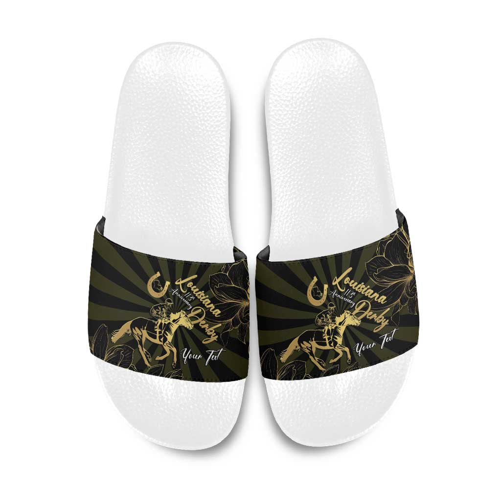 Personalized Louisiana Horse Racing Slide Sandals 113th Anniversary Magnolia Blossom