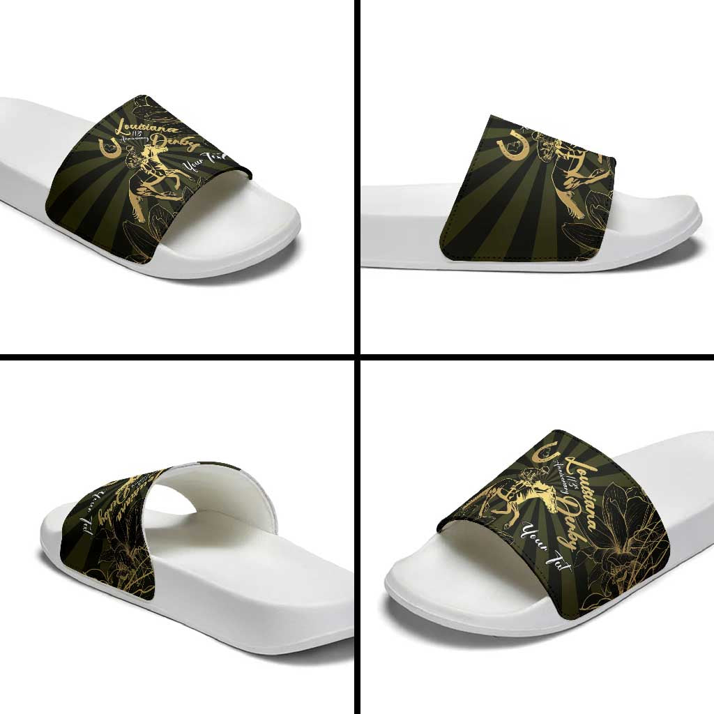 Personalized Louisiana Horse Racing Slide Sandals 113th Anniversary Magnolia Blossom