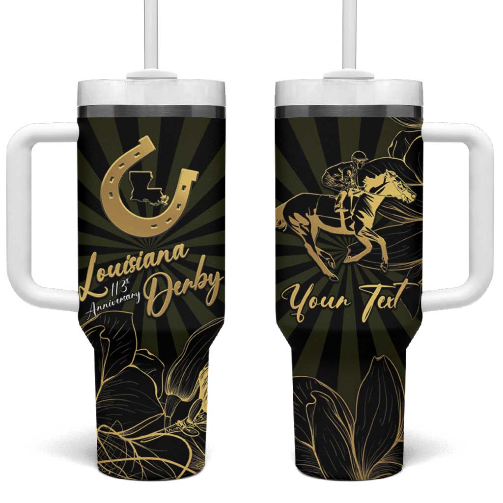 Personalized Louisiana Horse Racing Tumbler With Handle 113th Anniversary Magnolia Blossom