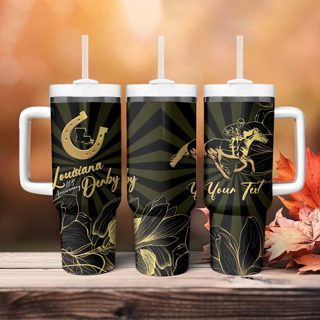 Personalized Louisiana Horse Racing Tumbler With Handle 113th Anniversary Magnolia Blossom