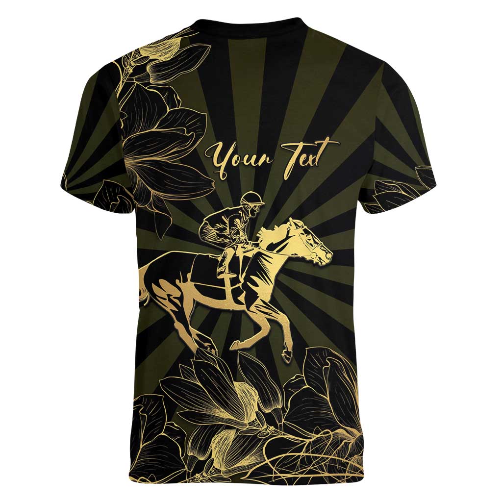 Personalized Louisiana Horse Racing Women V-Neck T-Shirt 113th Anniversary Magnolia Blossom