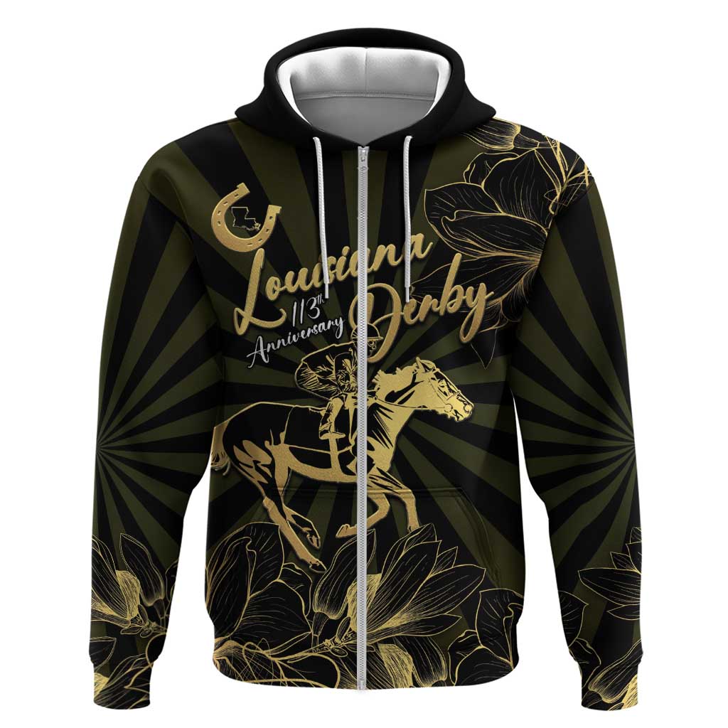 Personalized Louisiana Horse Racing Zip Hoodie 113th Anniversary Magnolia Blossom