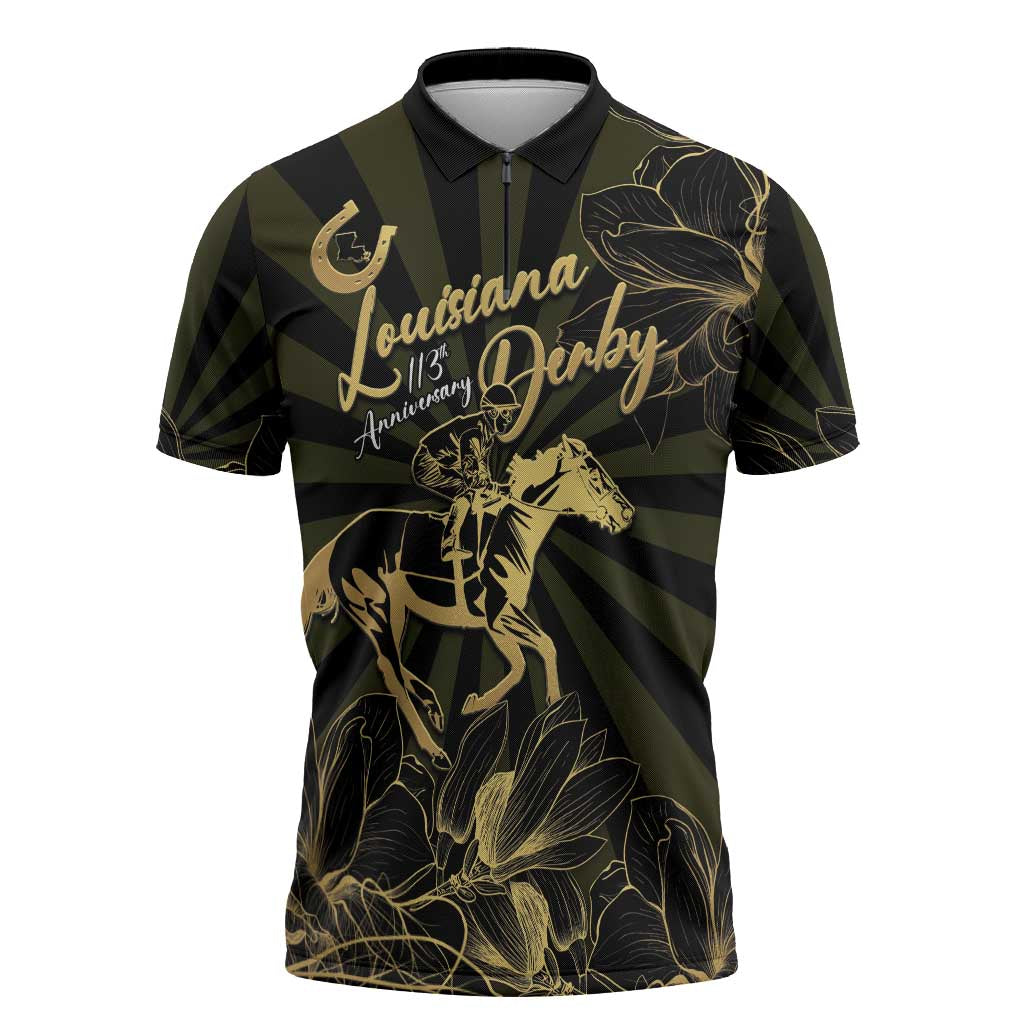 Personalized Louisiana Horse Racing Zipper Polo Shirt 113th Anniversary Magnolia Blossom