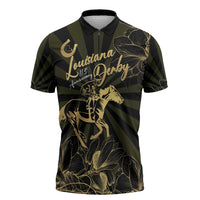 Personalized Louisiana Horse Racing Zipper Polo Shirt 113th Anniversary Magnolia Blossom