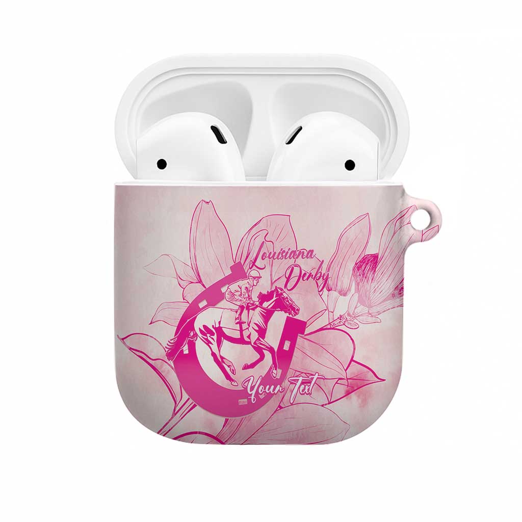 Personalized Louisiana Horse Racing Derby AirPods Case Magnolia Blossom Horseshoe Pastel Pink